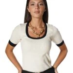 KARE YAKA KISA KOL VİSKON TRİKO - KREM SİYAH