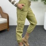 KARGO CEP MAT DERİ PANTOLON - OLİVE