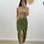 KARGO CEP ÖN YIRTMAÇ MİDİ ETEK - HAKİ