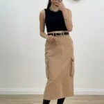 KARGO CEP PARÇA BOYALI MİDİ BOY ETEK - BEJ