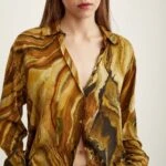 KARIŞIK DESEN V YAKA VİSKON GÖMLEK - HAKİ