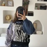 KARIŞIK DESEN VİSKON BİSİKLET YAKA KAZAK - SİYAH