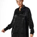 KARIŞIK KARE DESEN SALAŞ SATEN VİSKON GÖMLEK - SİYAH