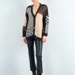 KARIŞIK ÖRGÜ DESEN ÇOK RENKLİ YÜN KARIŞIMLI UZUN HIRKA. - RENKLİ