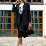 KAŞE KRUVAZE CEKET - SİYAH