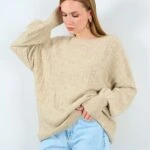 KAYIK YAKA DOKUMA DETAY SALAŞ KAZAK - AÇIK BEJ