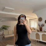 KAYIK YAKA ETEĞİ ÇAN PAMUK LİKRA BLUZ - SİYAH