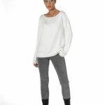 KAYIK YAKA ETEK YIRMAÇLI KAZAK - EKRU