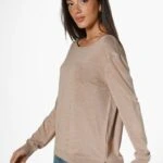 KAYIK YAKA ETEK YIRMAÇLI KAZAK - VİZON MELANJ