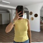 KAYIK YAKA KOLSUZ PAMUK ATLET - SARI