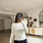 KAYIK YAKA MODAL PAMUK UZUN KOL BLUZ - EKRU