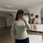 KAYIK YAKA MODAL PAMUK UZUN KOL BLUZ - ÇAĞLA YEŞİLİ