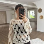 KAYIK YAKA SIRT DEKOLTE BAĞLAMALI AJURLU PAMUK TRİKO - EKRU