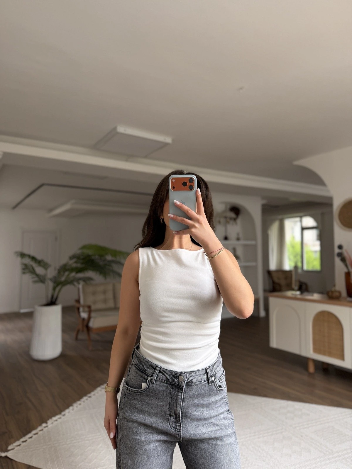 KAYIK YAKA YAN BÜZGÜ PAMUK LİKRALI ATLET - EKRU - Görsel 1