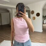 KAYIK YAKA YAN BÜZGÜ PAMUK LİKRALI ATLET - TOZ PEMBE