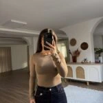 KAYIK YAKA YÜN KARIŞIM VİSKON BLUZ - VİZON