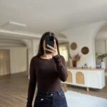 KAYIK YAKA YÜN KARIŞIM VİSKON BLUZ - KOYU KAHVE