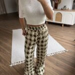 KAZAYAĞI DESEN BEL LASTİK CEPLİ JAKARLI VİSKON PANTOLON - HAKİ