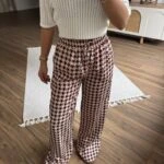 KAZAYAĞI DESEN BEL LASTİK CEPLİ VİSKON SATEN PANTOLON - BORDO