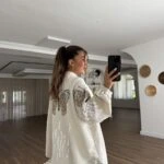 KELEBEK PUL İŞLEME VİSKON KETEN KİMONO - NATUREL