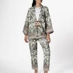 KEMERLİ KİMONO + PANTOLON DESENLİ TAKIM - HAKİ