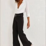 KEMERLİ LİKRALI ÖN DİKİŞLİ BOL PAÇA PANTOLON - SİYAH