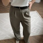 KEMERLİ ÖN PİLİ VİSKON BOL PAÇA KUMAŞ PANTOLON - HAKİ