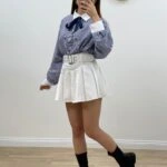 KEMERLİ PLİSE ASTARI ŞORTLU ETEK - BEYAZ