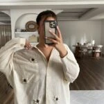 KEMİK AKSESUAR İŞLEME PAMUK SALAŞ GÖMLEK - TAŞ