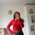 KEMİK DÜĞME BİSİKLET YAKA YÜN KARIŞIM HIRKA - KIRMIZI