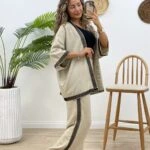 KENAR FİLE DETAY KİMONO - TAŞ