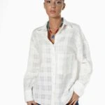 KENDİDEN DESEN DOKU TEK CEP PAMUK GÖMLEK - EKRU