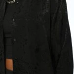 KENDİNDEN DESEN VİSKON SATEN SALAŞ GÖMLEK - SİYAH