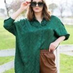 KENDİNDEN DESENLİ VİSKON GÖMLEK - YEŞİL