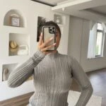 KENDİNDEN YAKA İNCE AJURLU KAZAK - GRİ