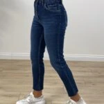 KESİK PAÇA BOYFİT JEAN - KOYU MAVİ