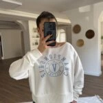 KESİK YAKA ÖN YAZI BASKI KISA SALAŞ PAMUK SWEAT - EKRU