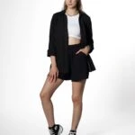 KETEN ÇİFT CEP GÖMLEK+ CEPLİ YAN YIRTMAÇ ŞORT TAKIM - SİYAH