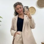 KETEN ÇİFT DÜĞME SALAŞ CEKET PANTOLON TAKIM - TAŞ