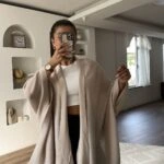 KİMONO KOL ASİMETRİK İNCE HIRKA - BEJ