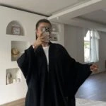 KİMONO KOL ASİMETRİK İNCE HIRKA - SİYAH