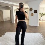 KISA CROP İSPANYOL PANTOLON PAMUK TAKIM - SİYAH