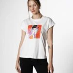 KISA KOL BİSİKLET YAKA BASKILI TİŞÖRT - EKRU