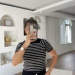 KISA KOL ÇİZGİLİ VİSKON TRİKO - SİYAH BEYAZ