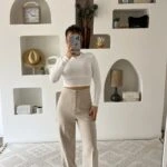 KLASİK KESİM BOL PAÇA LİKRALI KUMAŞ PANTOLON - TAŞ