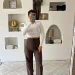 KLASİK KESİM BOL PAÇA LİKRALI KUMAŞ PANTOLON - KAHVE