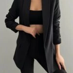 KOL BÜZGÜ KUMAŞ CEKET - SİYAH