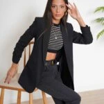 KOL BÜZGÜLÜ ATLAS KUMAŞ CEKET - SİYAH