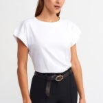 KOL ÇİFT KAT BİSİKLET YAKA PAMUK TİŞÖRT - BEYAZ