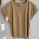 KOL ÇİFT KAT BİSİKLET YAKA PAMUK TİŞÖRT - BEJ